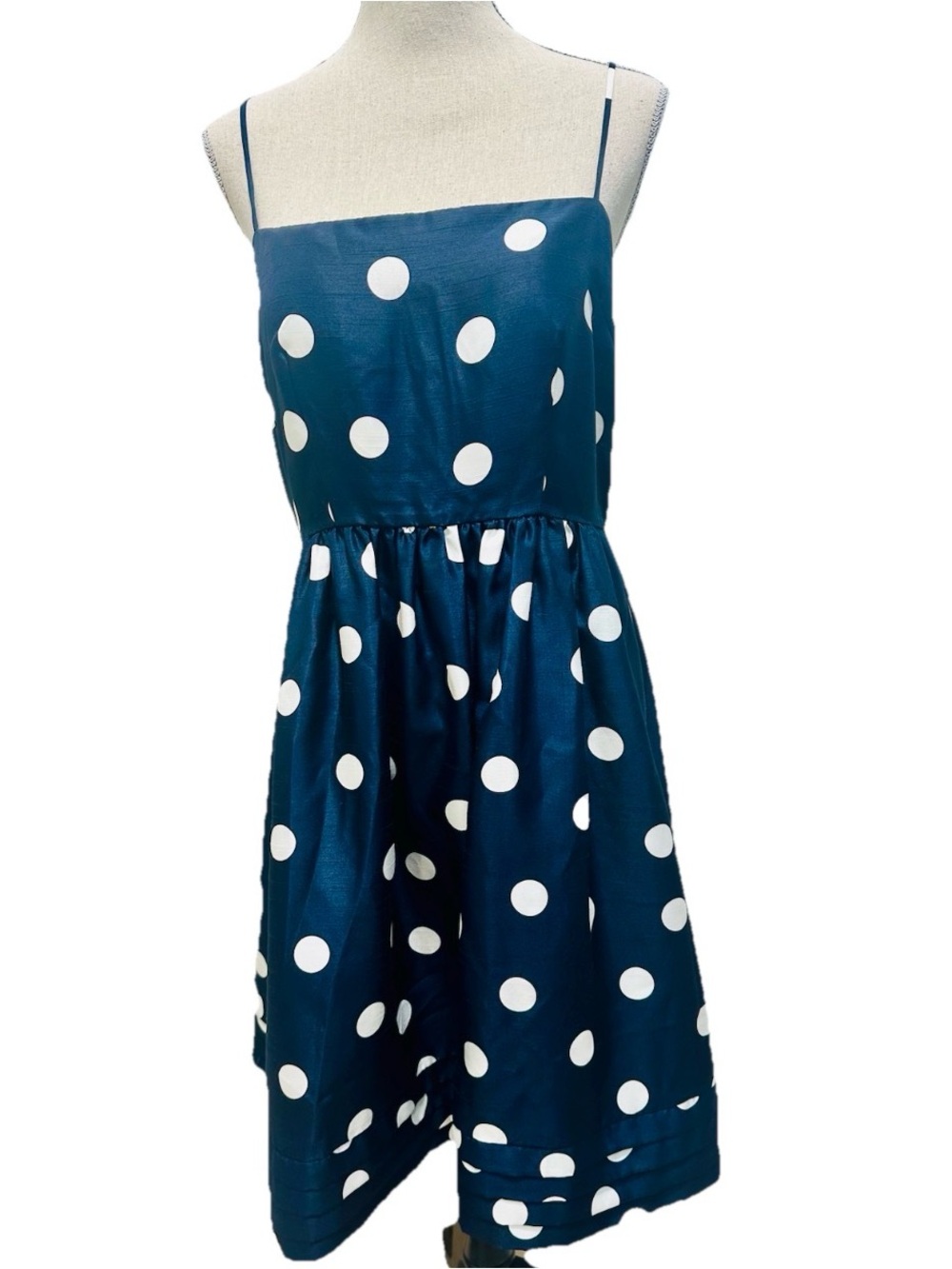 Eliza J Navy White Polka Dot Spaghetti-Strap Dress 10 Flared Skirt Party Wedding